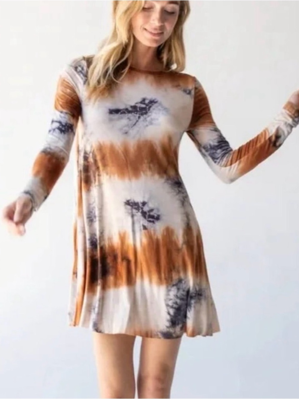 Natural Life Tie-Dye Long Sleeve Swing Dress with Pockets Size Medium